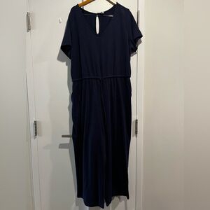 Navy blue v-neck, wide leg jumpsuit